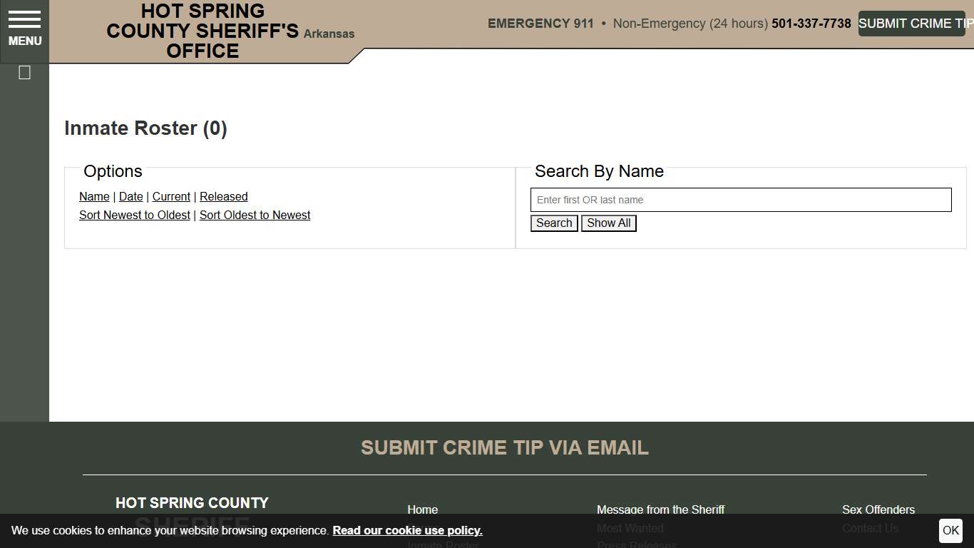 Inmate Roster Hot Spring County Sheriff's Office Sort Release Time - Descending Page 1